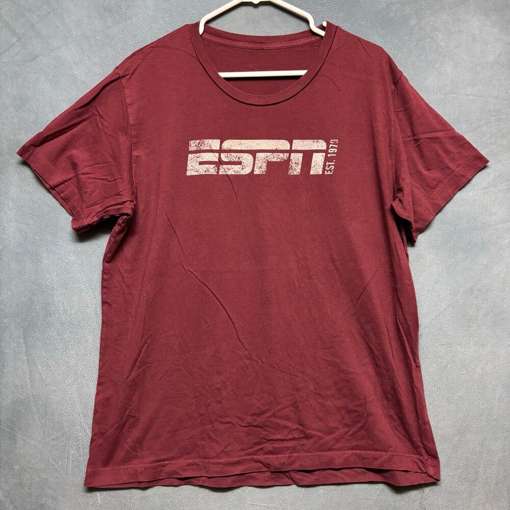Thrashed ESPN Vintage Maroon Graphic Tee Men’s Large Distressed Logo Street